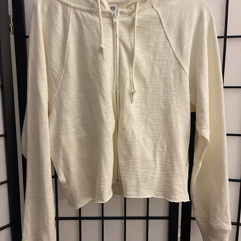 NWOT  PINK Victoria's Secret Cream Hoodie Relaxed Fit Small